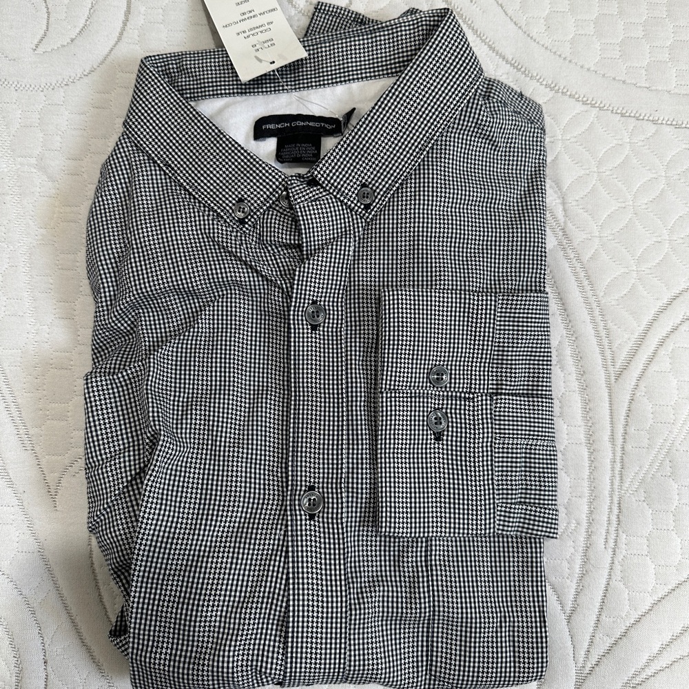 Men’s NWT French Connection Black White Dress Shirt Size L